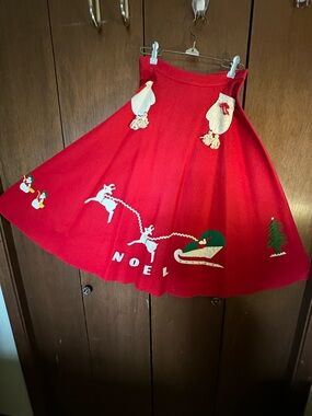 Vintage  50’s Red Holiday Noel Circle Skirt
